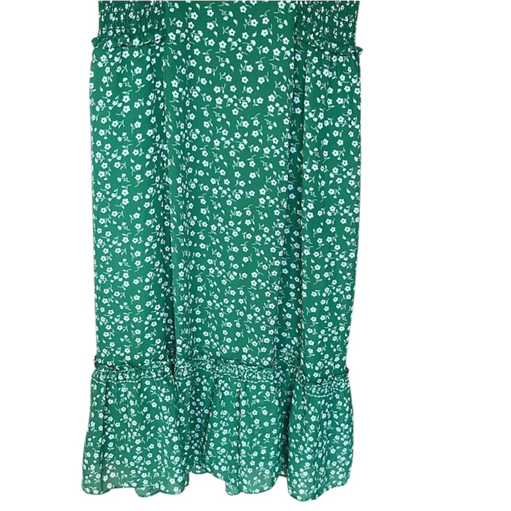 Max Studio Green Ditsy Floral Flutter Sleeve Ruffle Midi Dress Medium - Picture 4 of 6